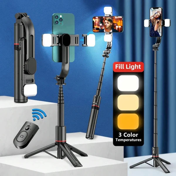 Extendable Flash 3-in-1 Selfie Stick Tripod with Bluetooth Remote